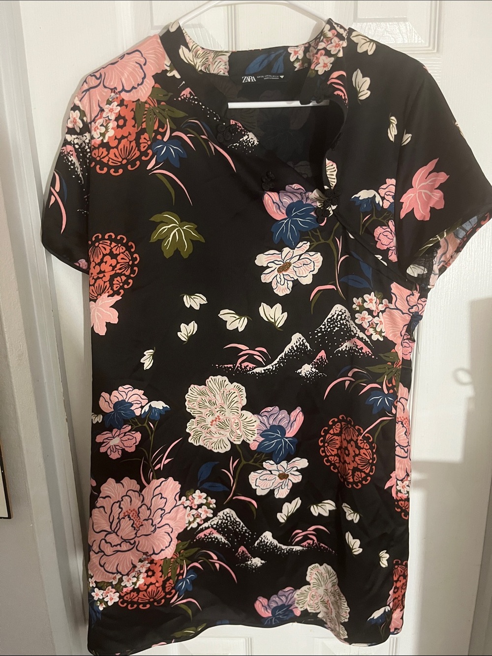 Zara Black Floral Print Short Sleeve Tunic